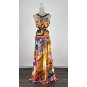Dave And Johnny Sequin Colorful Maxi Evening Formal Dress Womens Size 6 Orange